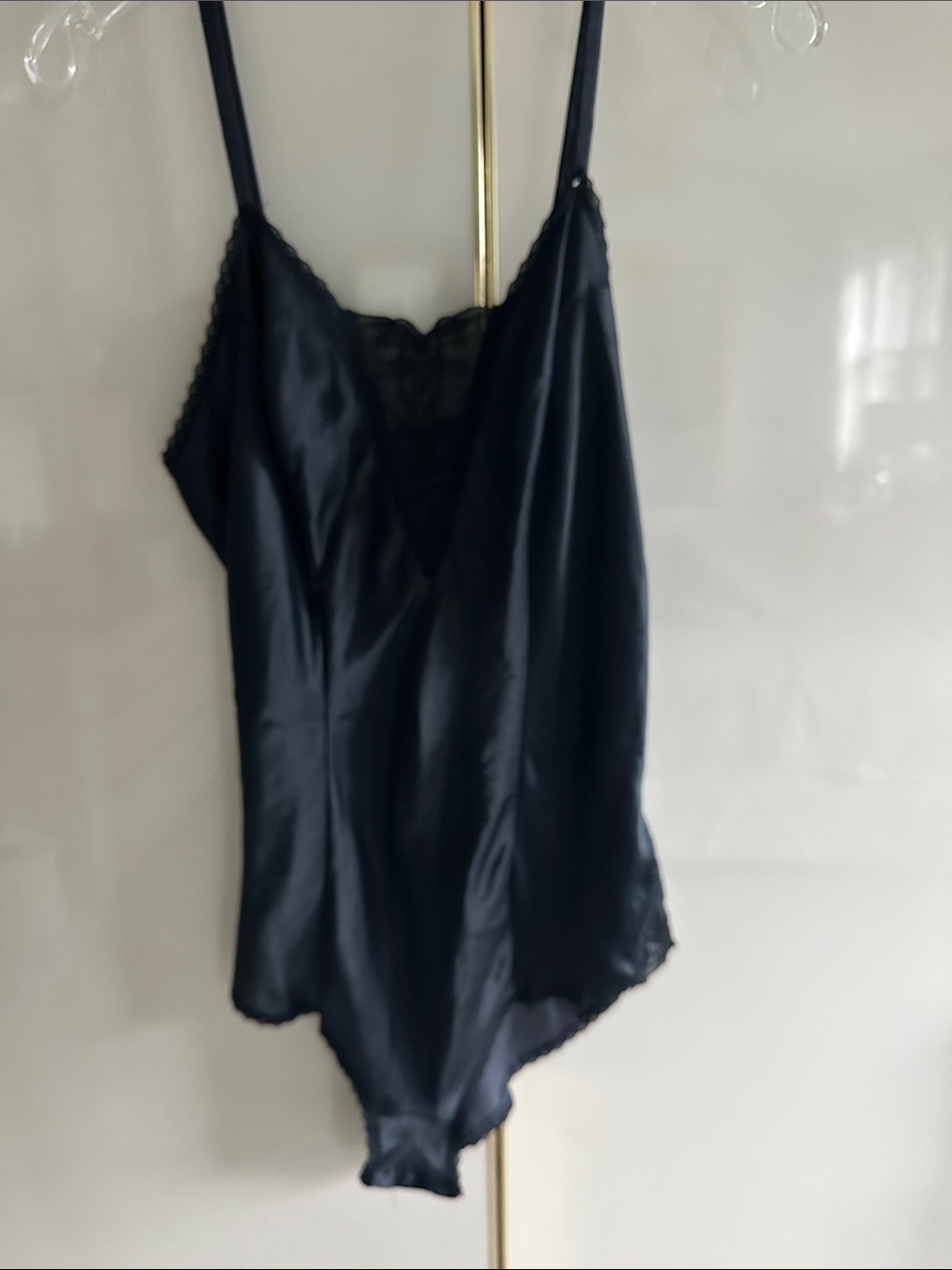 Lily of France Black Satin Lace Chemise Bodysuit